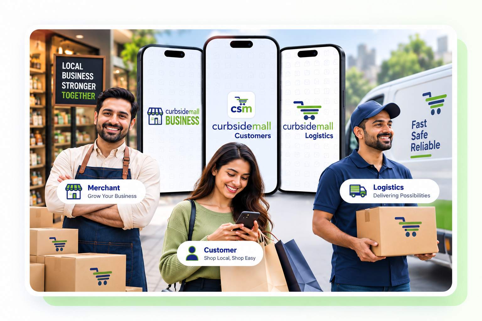 CurbsideMall merchant, customer, and logistics services